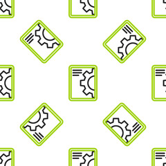 Line Software, web development, programming concept icon isolated seamless pattern on white background. Programming language and program code on screen tablet. Vector.