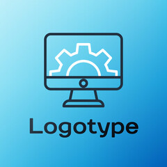 Line Software, web development, programming concept icon isolated on blue background. Programming language and program code on screen monitor. Colorful outline concept. Vector.