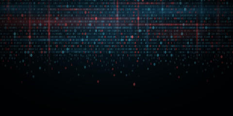 Abstract programming background. Glowing binary software code. Random binary numbers of program code. Digital data technology concept. Vector Illustration