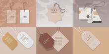 Paper Tags. Realistic Price Labels With Overlay Shadow Effect For Shop Goods, Luggage And Gifts. Collection Of Round And Square Cards, Sale Or Discount Sticker, Vector Promotion Badge Isolated Set