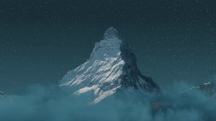 Leinwandbilder - moving over clouds to the majestic Matterhorn mountain at night with shooting stars