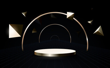 Poster - 3D podium composition. Abstract gold minimal geometric futuristic technology concept background. Vector illustration