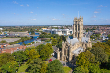 Wall Mural - Doncaster St Georges Minster drone photograph of large church showing surrounding town centre area of  Doncaster South Yorkshire 