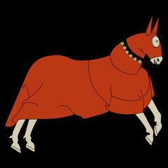 Stylized running medieval horse in red tournament coat.