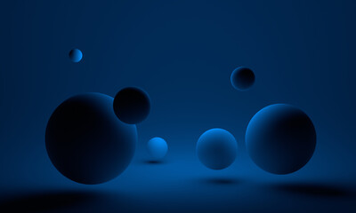 Abstract 3d render of composition with blue spheres, modern background design