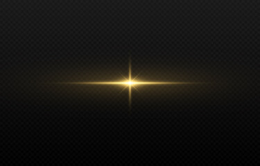 Vector flares. Golden flash of light, golden light. PNG light, flash. Luminous line. Christmas light. Vector illustration.