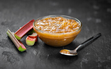 Canvas Print - Portion of homemade Rhubarb Jam (close up; selective focus)