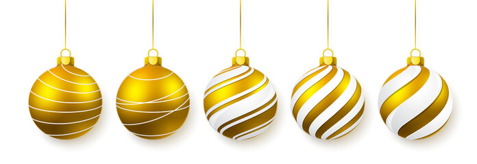 Wall Mural - Golden shiny glowing Christmas ball. Xmas glass ball. Holiday decoration template. Vector illustration