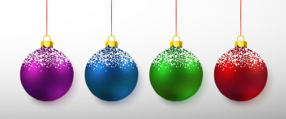 Wall Mural - Colorful Christmas balls. Xmas glass ball on white background. Holiday decoration template. Vector illustration