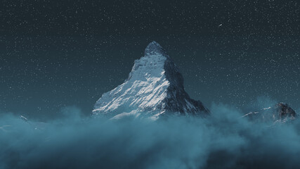 Leinwandbilder - over clouds to the majestic Matterhorn mountain at night with shooting star