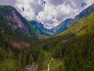 Aerial view of Tatras mountains in Zakopane, Poland