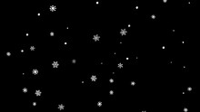 Winter holidays animated snowflakes on black background.  Animation with falling snowflakes