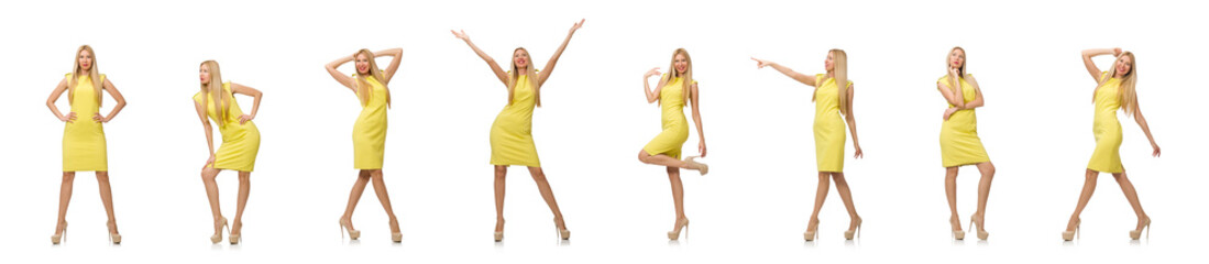 Wall Mural - Pretty fair girl in yellow dress isolated on white