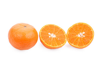 tangerine or mandarin fruit with leaves isolated on white background