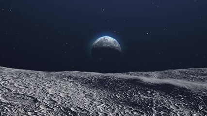 Wall Mural - planet earth view from moon surface in space realistic outer space view, 3d rendering cinematic visi