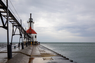 St. Joseph North Pier Lighthouse at Tiscornia Park in summer Michigan