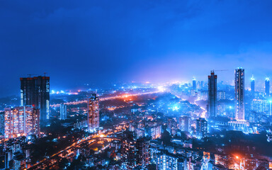 Wall Mural - The eastern seaboard of Mumbai as seen in this night cityscape picture taken in the middle of the rains.