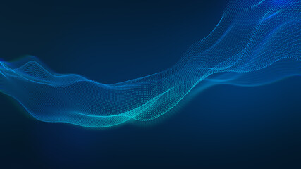 Wall Mural - particles wave background with blue led light. corporate tech concept.