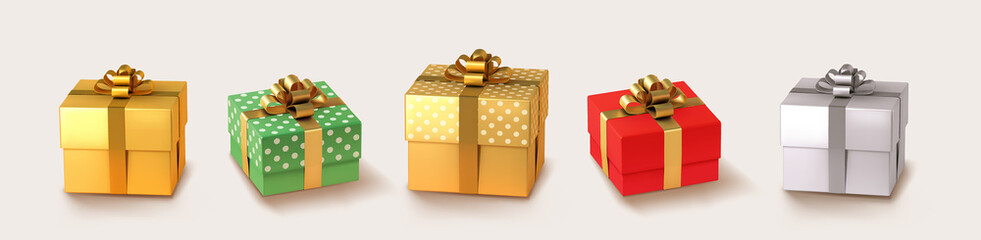 set of gifts box. collection realistic vector gift presents. christmas golden and silver gifts.
