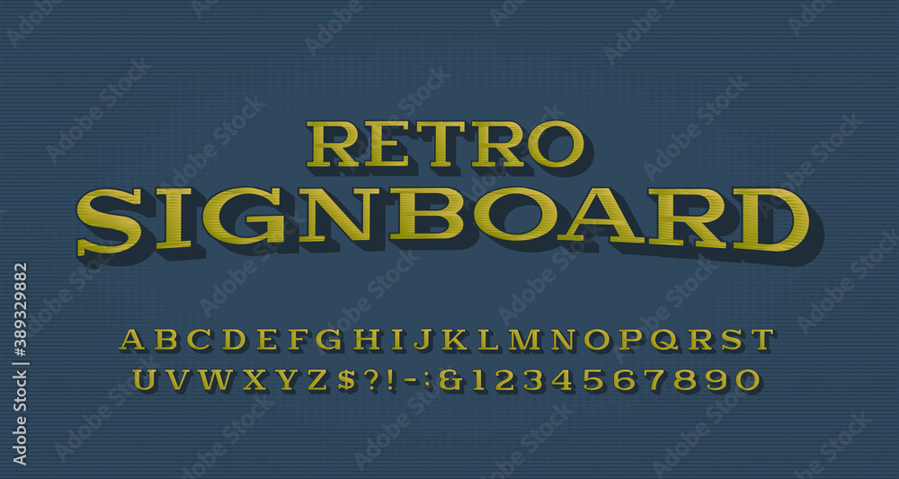 Retro Signboard alphabet font. 3D effect vintage letters and numbers ...
