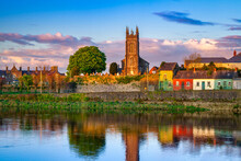 Amazing Landscape With A Church By The Shannon River In Limerick, Ireland