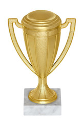 Wall Mural - A Gold trophy cup with two handles and marble base, isolated on a white background