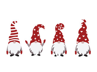 christmas gnome vector illustration, scandinavian nordic gnome, cute christmas santa gnome elf