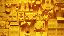 Yellow Musical Instrument Wall 3d Illustration	
