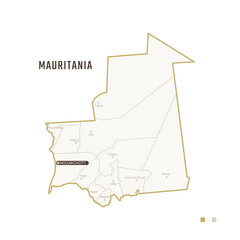 Wall Mural - Map of Mauritania with border, cities and capital Nouakchott. Each city has separately for your design. Vector Illustration