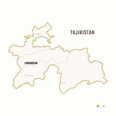 Wall Mural - Map of Tajikistan with border, cities and capital Dushanbe. Each city has separately for your design. Vector Illustration