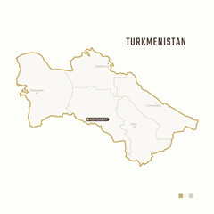  Map of Turkmenistan with border, cities and capital Ashgabat. Each city has separately for your design. Vector Illustration