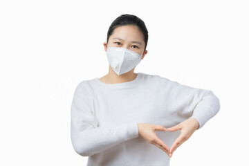 Wall Mural - a sick girl wear mask,white background