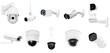 © Nudphon - Set of modern public CCTV camera on wall isolated on white background. Intelligent reccording cameras for monitoring all day and night. Concept of surveillance and monitoring.