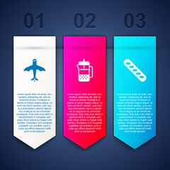 Poster - Set Plane, French press and baguette bread. Business infographic template. Vector.