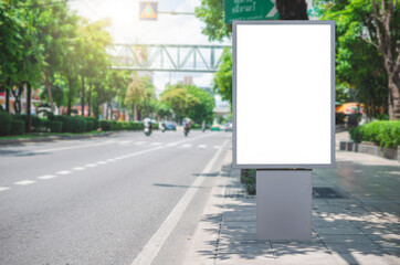 Wall Mural - led blank billboard white screen side road in city. ad mockup copy space for advertising banner near