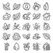 © blankstock - Plants line icons. Mint leaf, Growing plants and Humidity thermometer icons. Bottle with mint water, Nature care, leaf on hand. Gardening new flower, environment, water drop and thermometer. Vector