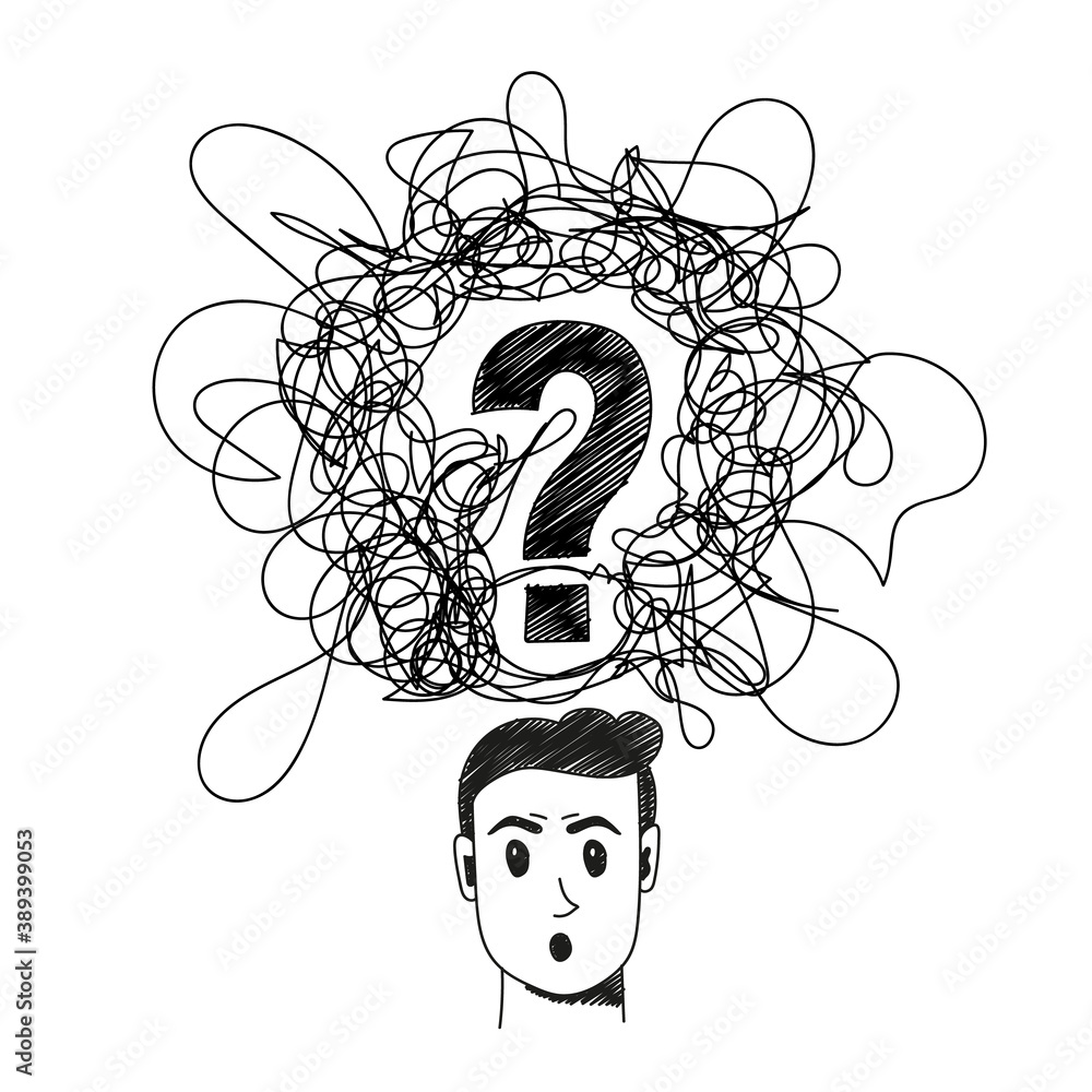 Confused person handdrawn illustration. Cartoon vector clip art of a ...