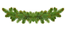 Wide Christmas Garland From Fir Branches. Garland/wreath Of Pine Branches With Cones. Great For Flyers, Posters, Headers