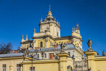 Wall Mural - View of Lviv Greek Catholic Archbishop's Cathedral of Saint George (Ukr: Sobor sviatoho Yura, 1760) - magnificent Rococo architectural ensemble dating back to the XVIII century. Lviv, Ukraine.