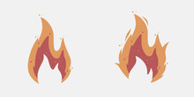 Fire Flame Icons With Grunge Texture. Vintage Hipster Fire Flame Set. Fire Design Element For Logo, Label, Badge. Vector Illustration.