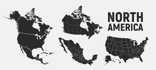 north america map templates. usa, canada and mexico map isolated on white background. north america 