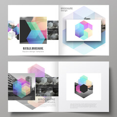 Wall Mural - vector layout of two covers templates with abstract shapes and colors for square design bifold broch