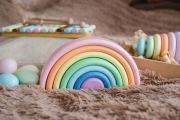 The rainbow is made of natural wood.