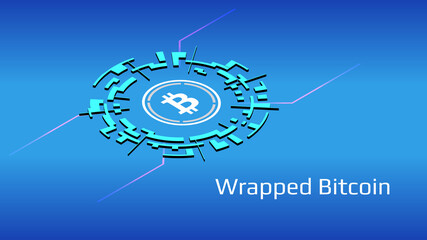 Wall Mural - wrapped bitcoin wbtc isometric token symbol of the defi project in digital circle on blue background