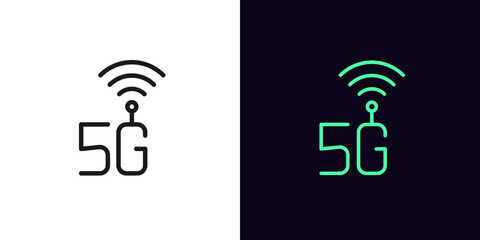 Wall Mural - Outline 5G network icon. Linear 5g technology sign with editable stroke, high speed internet