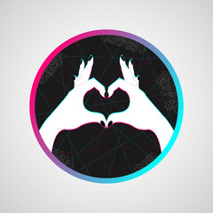 Wall Mural - Vector illustration hands make heart sign. Valentine day concept. Icon in the style of a popular social network. Icon for social media.