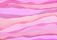 Colorful Watercolor Background Of Abstract Wavy Lines In Flowing Bright Pastel Colors Of Pink Orange And Purple, Waves Of Soft Blurred Textured Striped Colors