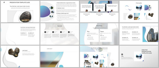 Sticker - Vector template for website design, presentations, portfolio. Templates for presentation slide, flyer, leaflet, brochure cover, annual report with fluid colorful trendy blue gradients geometric shapes