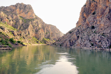 View of the Euphrates (Firat River). Together with the Tigris, it is one of the two defining rivers of Mesopotamia. Euphrates flows through Syria and Iraq to join the Tigris in the Shatt al-Arab.