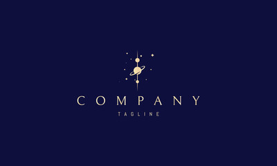 Wall Mural - vector golden logo on which an abstract image of three planets lined up in a row.